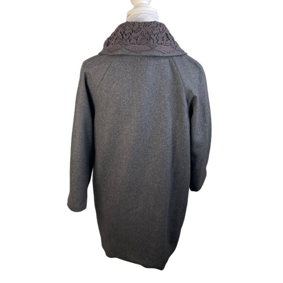 Womens Gray Wool-Blend Coat With Lace Collar By Hem & Thread - Picture 3 of 6